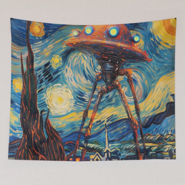 Item preview, War of the Worlds Aliens Invading The Starry Night - Vincent Van Gogh, Parody Painting designed and sold by PrintShangri-La.