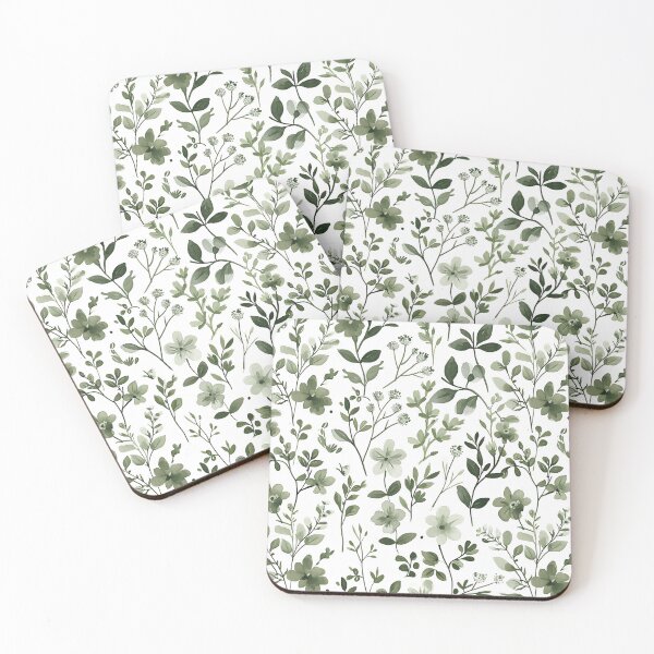 Item preview, Pattern of Green Leaves and Flowers on White Background designed and sold by celiacreatec.