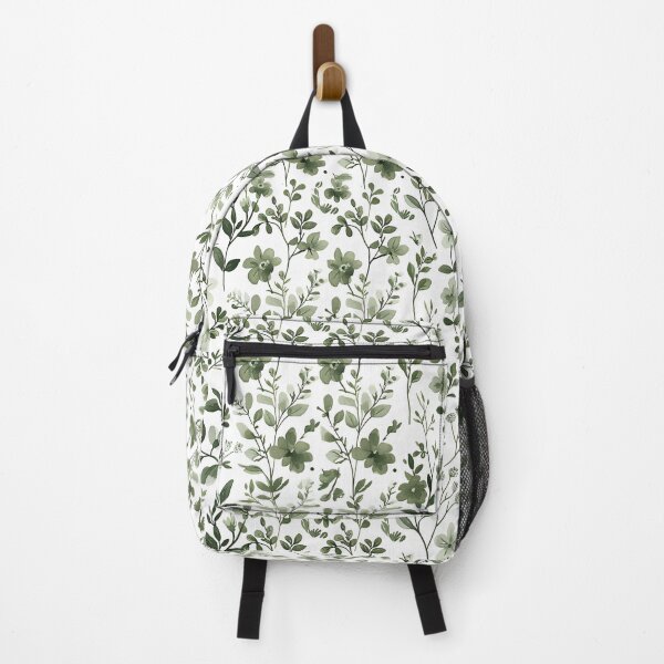 Item preview, Pattern of Green Leaves and Flowers on White Background designed and sold by celiacreatec.