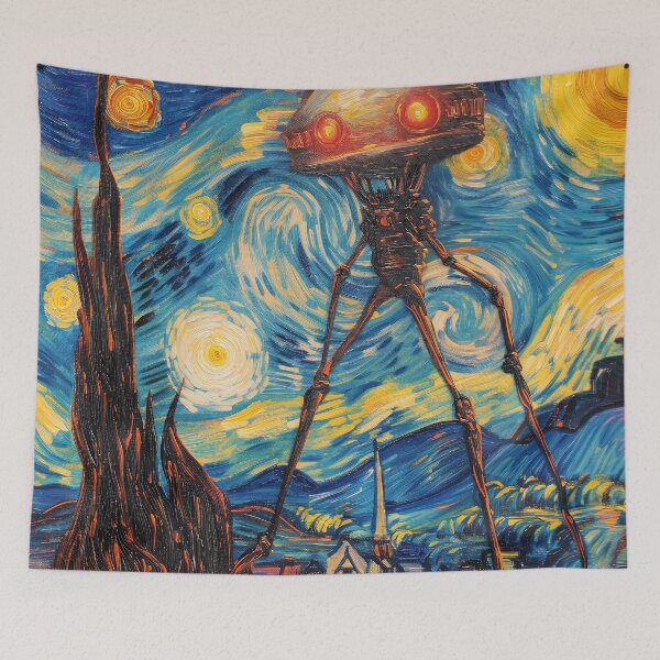 Item preview, War of the Worlds Aliens Invading The Starry Night - Vincent Van Gogh, Parody Painting designed and sold by PrintShangri-La.