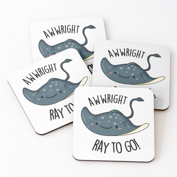 Item preview, Awww-right Ray To Go Funny Stingray Pun (White BG) designed and sold by punnybone.