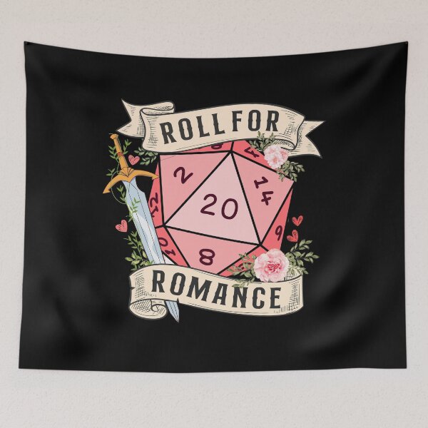 Item preview, ROLL FOR ROMANCE: Cute D20 dnd dice with flowers and sword for couple, anniversary or valentines designed and sold by DungeonAtelier.
