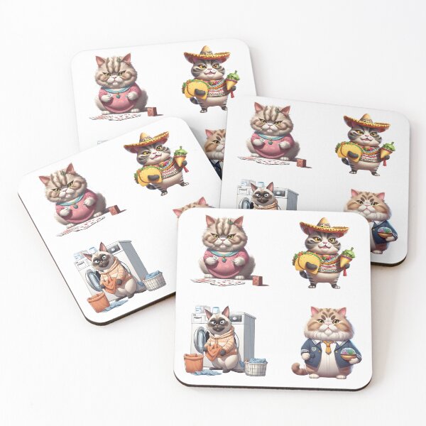 Item preview, Chubby Card Player Cat, Mexican Kitty, Laundromat Kitty, Boarding School Cat Sticker Pack  designed and sold by Keffy.