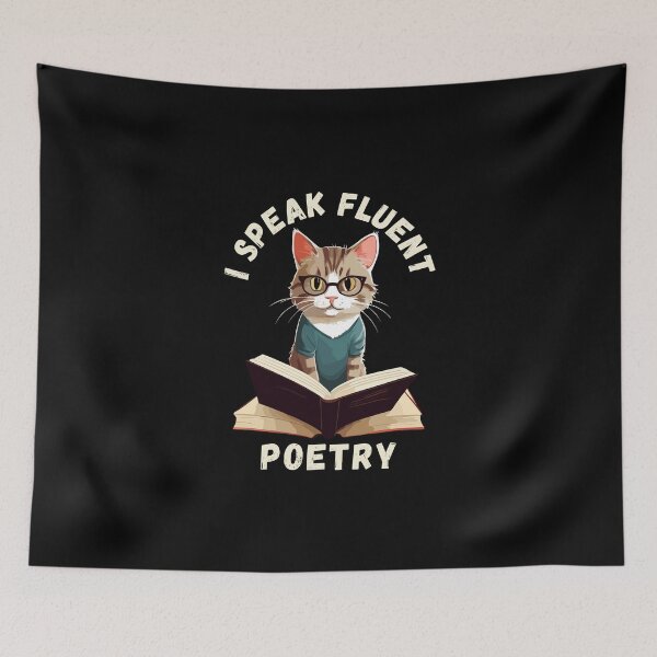 Item preview, I speak fluent poetry, bookish cat designed and sold by HandicraftArt.