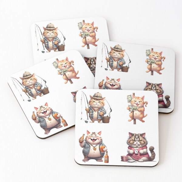 Item preview, Chubby Fishing Cat, Pole Dancer Kitty, Drunkard Kitty, Card Player Cat Sticker Pack  designed and sold by Keffy.