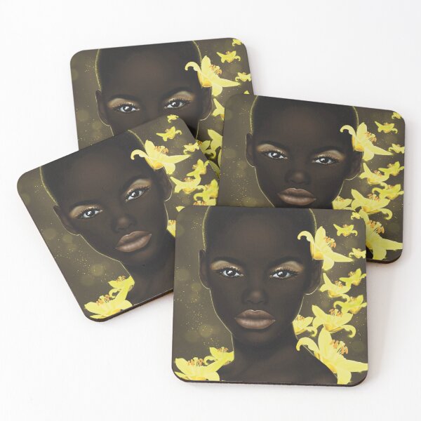 Item preview, Okoye - Dark Woman, Yellow Flowers (square), Airbrushed Drawing  designed and sold by written4r7.