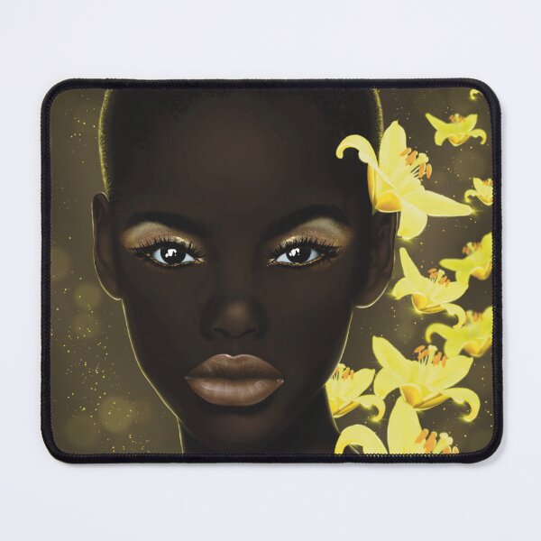 Item preview, Okoye - Dark Woman, Yellow Flowers (square), Airbrushed Drawing  designed and sold by written4r7.