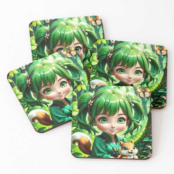 Item preview, Emerald Chibi Girl Playing with a Squirrel designed and sold by Bright-Moonrise.