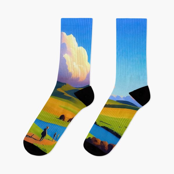 Item preview, Green Rolling Hills - People Walking Along a Path Toward a River designed and sold by Loving Nature Gifts.