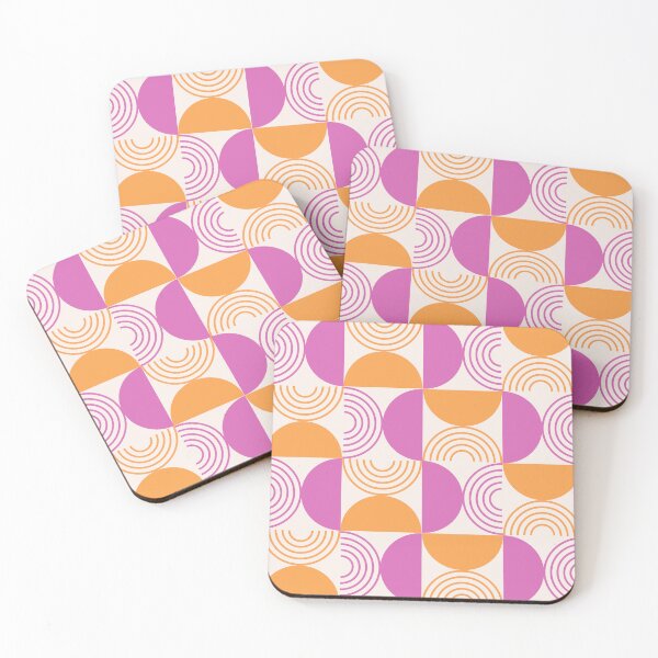 Item preview,   Minimalist Mid century abstract half circles and Geometric Lines in Orange and pink  designed and sold by Yasminepatterns .