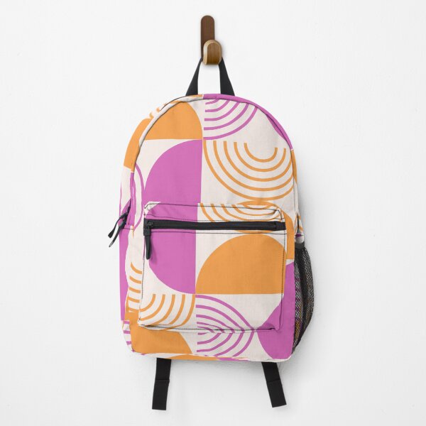 Item preview, Minimalist Mid century abstract half circles and Geometric Lines in Orange and pink designed and sold by Yasminepatterns .