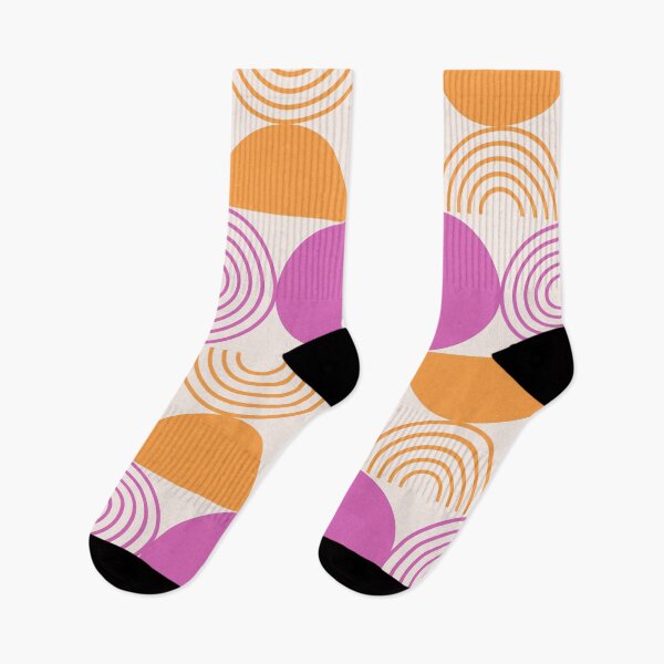 Item preview,   Minimalist Mid century abstract half circles and Geometric Lines in Orange and pink  designed and sold by Yasminepatterns .