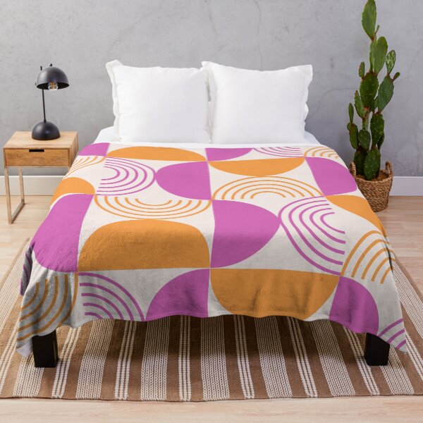 Item preview, Minimalist Mid century abstract half circles and Geometric Lines in Orange and pink designed and sold by Yasminepatterns .