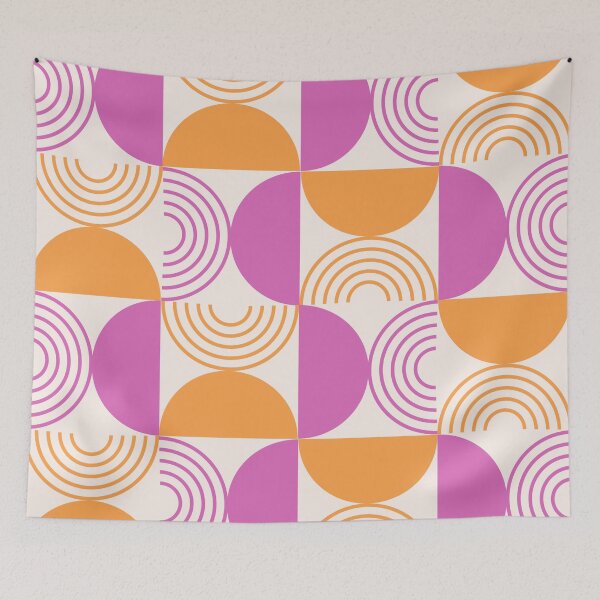 Item preview,   Minimalist Mid century abstract half circles and Geometric Lines in Orange and pink  designed and sold by Yasminepatterns .