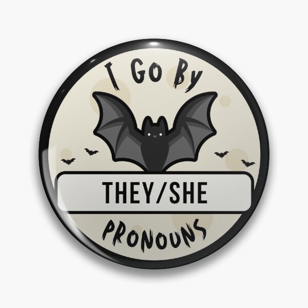 Item preview, They/She Pronouns | Bat Halloween | They She Pronoun designed and sold by Furia LGBTQ+ Accessories.