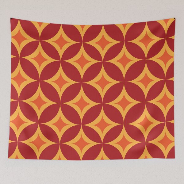 Item preview, Mid Century Retro Orange and yellow Starbursts Pattern on Dark Red  designed and sold by Yasminepatterns .