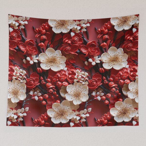 Item preview, Crimson Petal Opulence - 3D Luxury Red Cherry Flowers designed and sold by TriarArt.