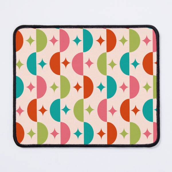 Item preview,  Mid Century Half Circles with Retro Starbursts Pattern in red, pink, teal and green  designed and sold by Yasminepatterns .