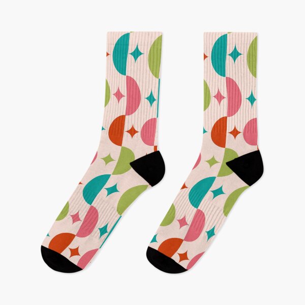 Item preview,  Mid Century Half Circles with Retro Starbursts Pattern in red, pink, teal and green  designed and sold by Yasminepatterns .