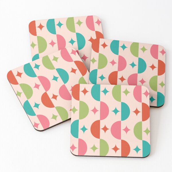 Item preview,  Mid Century Half Circles with Retro Starbursts Pattern in red, pink, teal and green  designed and sold by Yasminepatterns .
