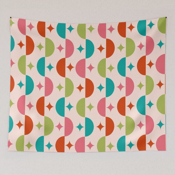 Item preview,  Mid Century Half Circles with Retro Starbursts Pattern in red, pink, teal and green  designed and sold by Yasminepatterns .
