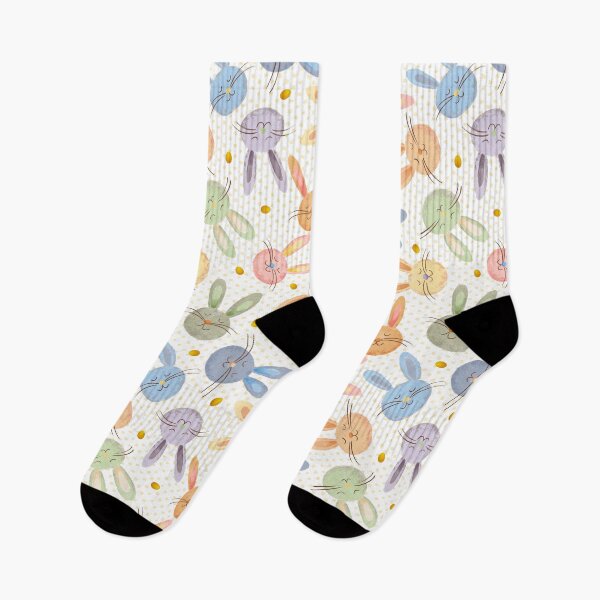 Item preview, Happy colorful rabbits and Easter eggs – pattern on white designed and sold by colorofmagic.