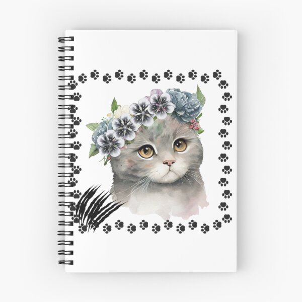 Item preview, Whimsical watercolor gray cat with floral crown in catpaw frame designed and sold by kozlebozle007.
