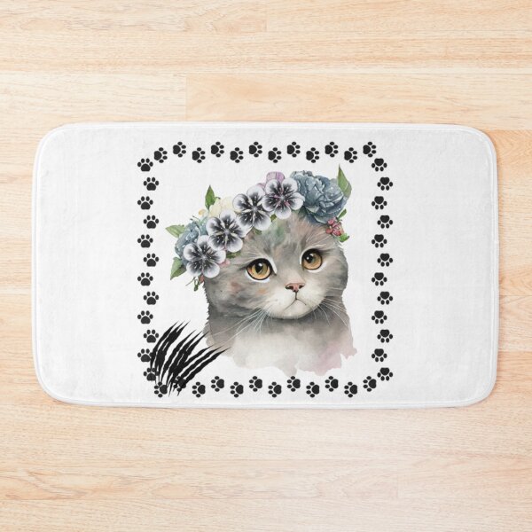 Item preview, Whimsical watercolor gray cat with floral crown in catpaw frame designed and sold by kozlebozle007.