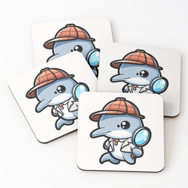 Item preview, dolphin detective, cute dolphin detective with a magnifying glass, solving mysteries, Dolphin sticker designed and sold by Netroder.