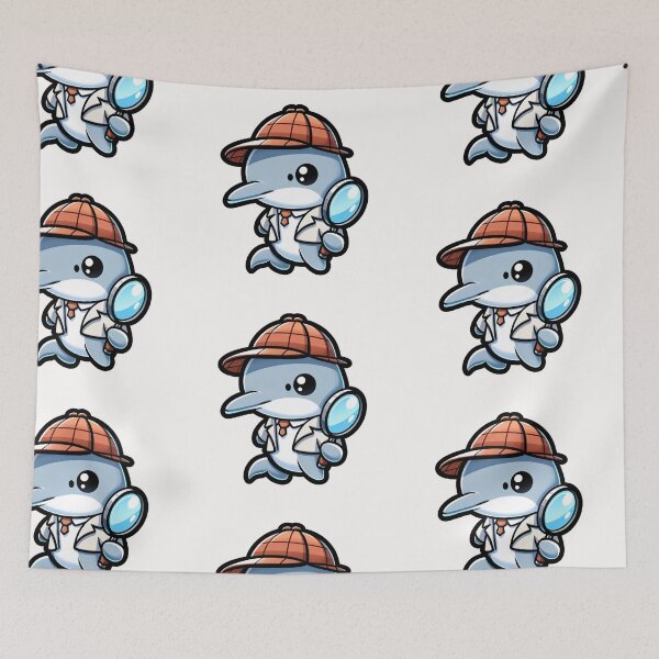 Item preview, dolphin detective, cute dolphin detective with a magnifying glass, solving mysteries, Dolphin sticker designed and sold by Netroder.