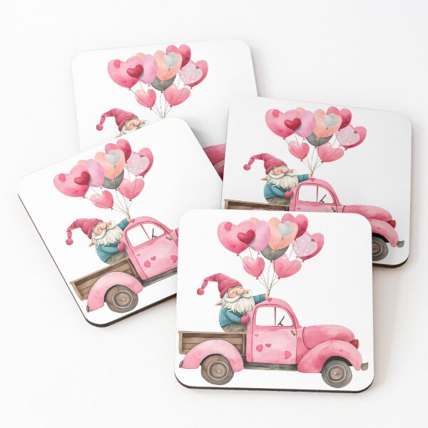 Item preview, Gnome holding bunch of air balloons on pink truck. designed and sold by Meennieartwork.