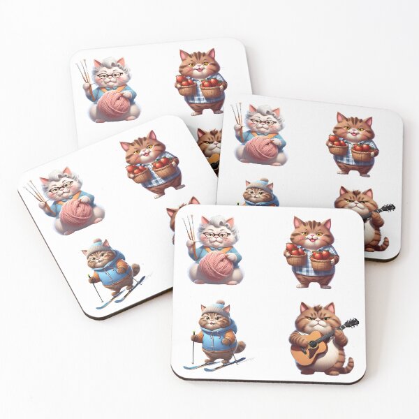 Item preview, Chubby Knitter Cat, Strawberry Picker Kitty, Skier Kitty, Guitarist Cat Sticker Pack  designed and sold by Keffy.