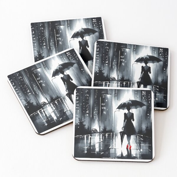Item preview, Watercolor  woman lonely holding umbrella at the street designed and sold by RaveeStudio.