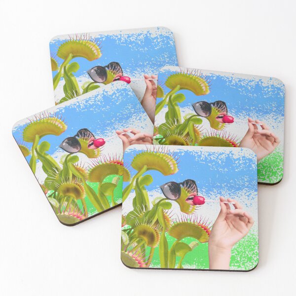 Item preview, Unique Plant Lover's Art: 'It's A Trap' - Surreal Collage Print with Sassy Venus Fly Trap in Sunglasses with Lollipop Solo in Blue Green designed and sold by GollyWillikers.