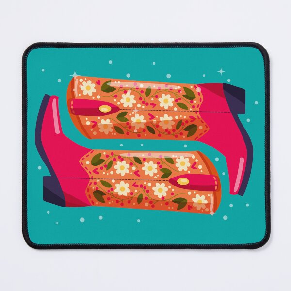 Item preview, A pair of cowboy boots decorated with flowers on blue background. Vibrant and colorful vector illustration. designed and sold by BlueLela.