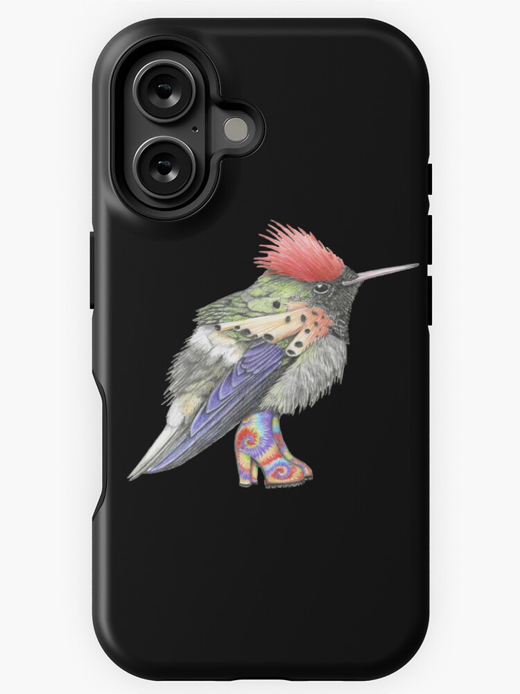Thumbnail 1 of 4, iPhone Case, Tufted Coquette Hummingbird in Tie Dye Boots. designed and sold by JimsBirds.