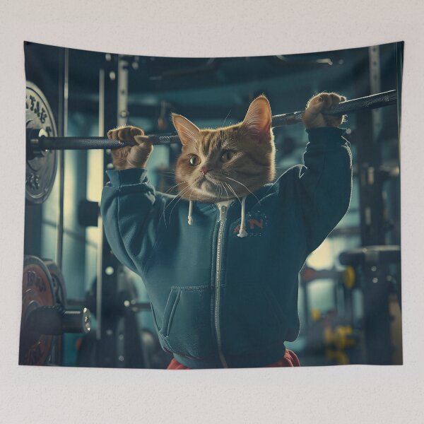 Item preview, cat working out in the gym designed and sold by dcrc.
