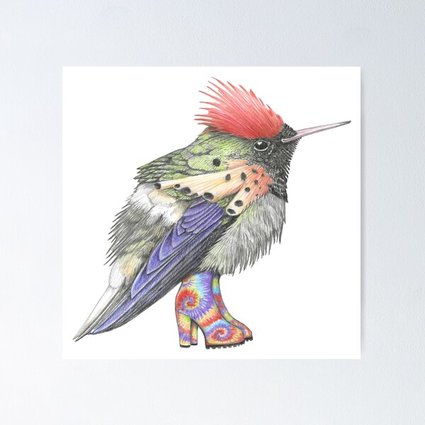 Item preview, Tufted Coquette Hummingbird in Tie Dye Boots.  designed and sold by JimsBirds.