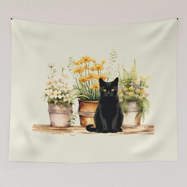 Item preview, Black Cat and Plants designed and sold by HappyLifeCreate.
