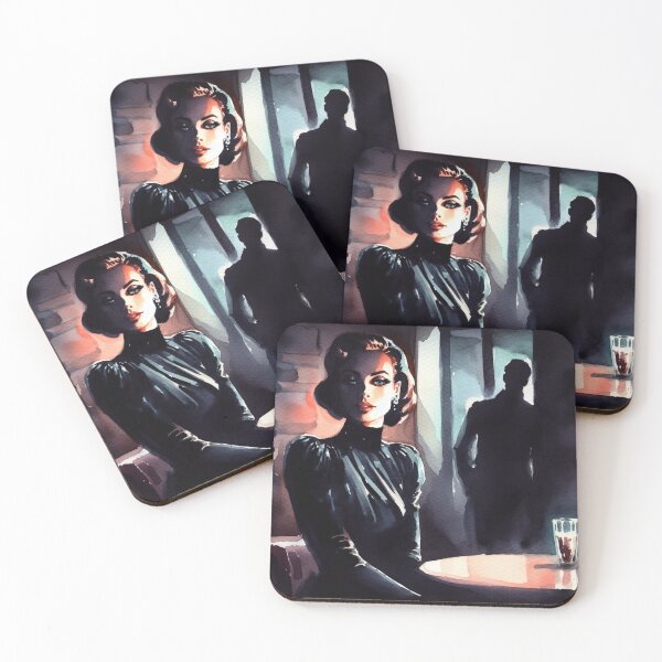 Item preview, 50s Noir poster Femme Fatale in Cafe [Watercolor] designed and sold by RESToRAPTOR.