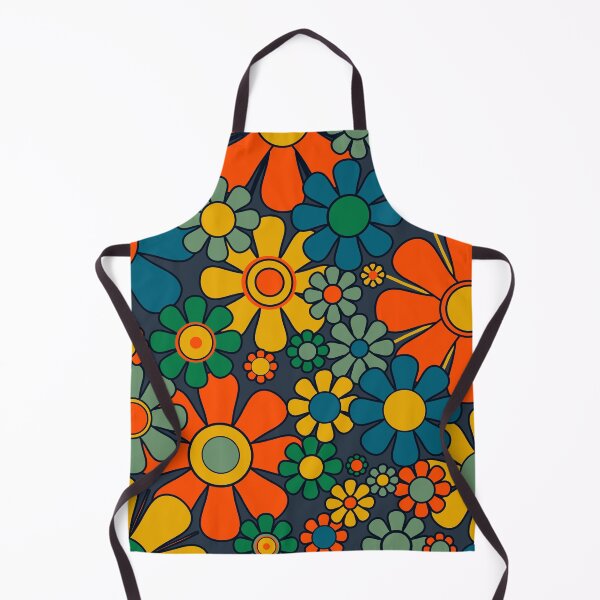 Item preview, Retro Garden Flowers Groovy 60s 70s Floral Pattern Orange Blue Green Mustard designed and sold by kierkegaard.