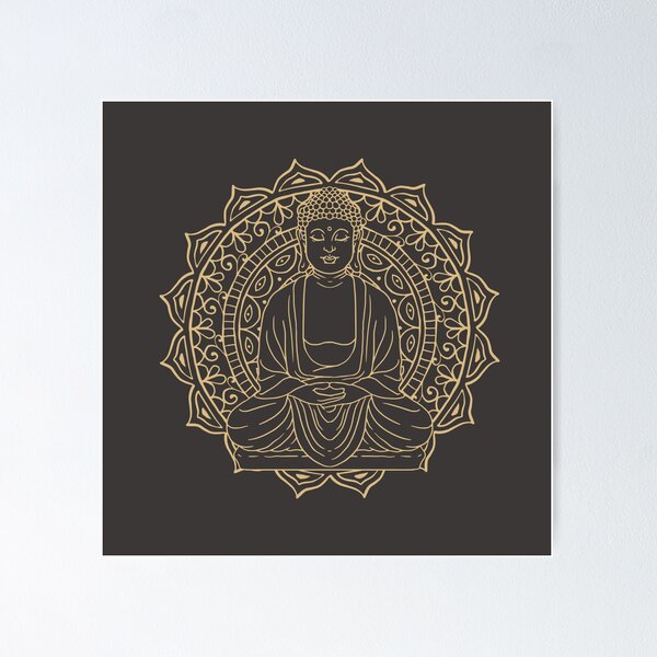 Artikelvorschau, Böhmisches Buddha-Musterdesign, spirituelles Mandala, Yoga-Meditationskunst, Gold auf Schwarz entworfen und verkauft von abartisanstudio.