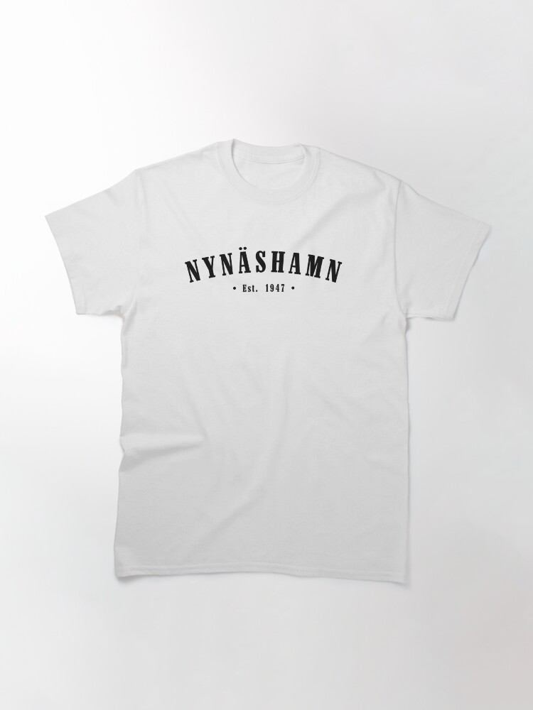 Thumbnail 3 of 7, Classic T-Shirt, Nynäshamn Stockholm Sweden Est. 1947 Black Letter Sverige designed and sold by establishedwear.
