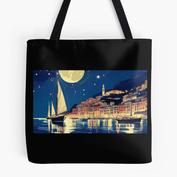 Item preview, Almalfi coastline by night. Vintage oldies music playing from another room. - 1920s Iconic Roaring Twenties Yacht graphic design designed and sold by ItsAKinkThing.
