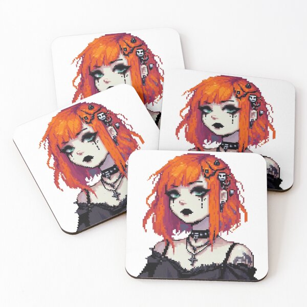 Item preview, Goth girl with orange hair, pixelart designed and sold by Luvrr Pixels.