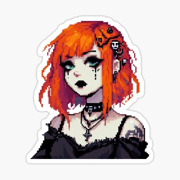Item preview, Goth girl with orange hair, pixelart designed and sold by Luvrr Pixels.