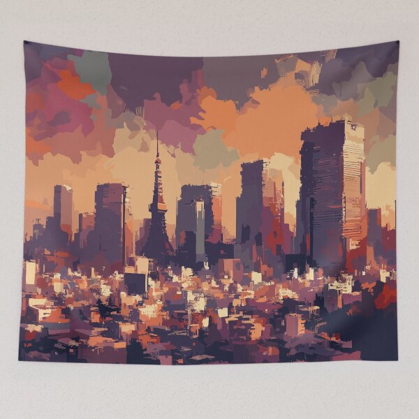 Item preview, Tokyo Japan cityscape Impressionism Painting designed and sold by TomFrontierArt.