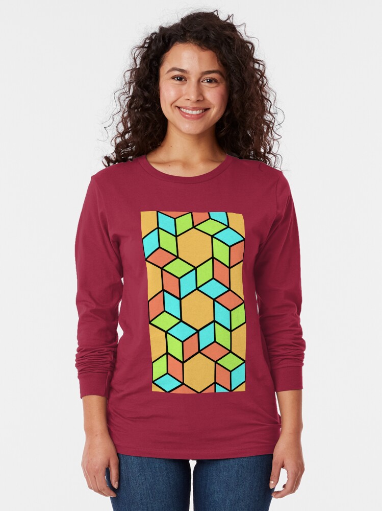 Alternate view of Geometric Pattern: Hexagon Box: Summer Long Sleeve T-Shirt