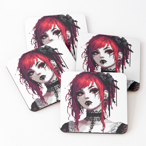Item preview, Goth girl with red hair and red eyes, pixelart designed and sold by Luvrr Pixels.