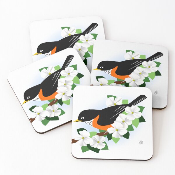 Item preview, American Robin On Blooming Branch With White Flowers designed and sold by studioart.